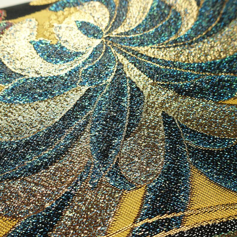 袋帯 六通柄 良品 振袖用 正絹 蝶・昆虫柄 リサイクル帯 帯 箔 成人式 二十歳 二十歳の集い パーティー 華やか 黒_画像7