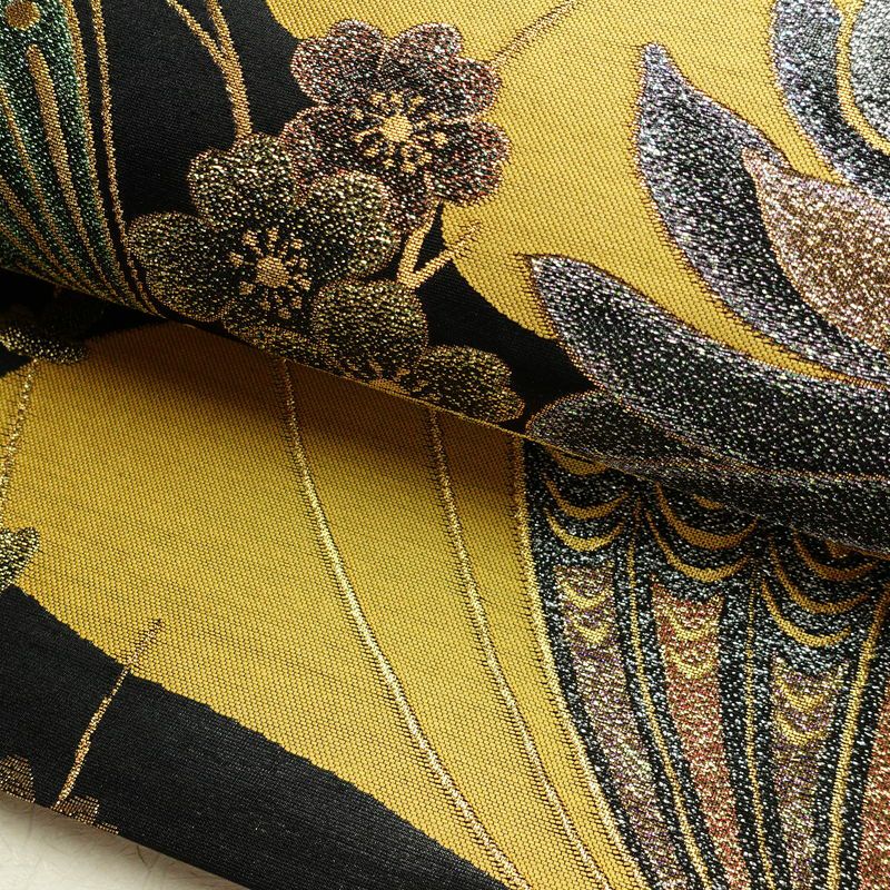 袋帯 六通柄 良品 振袖用 正絹 蝶・昆虫柄 リサイクル帯 帯 箔 成人式 二十歳 二十歳の集い パーティー 華やか 黒_画像9