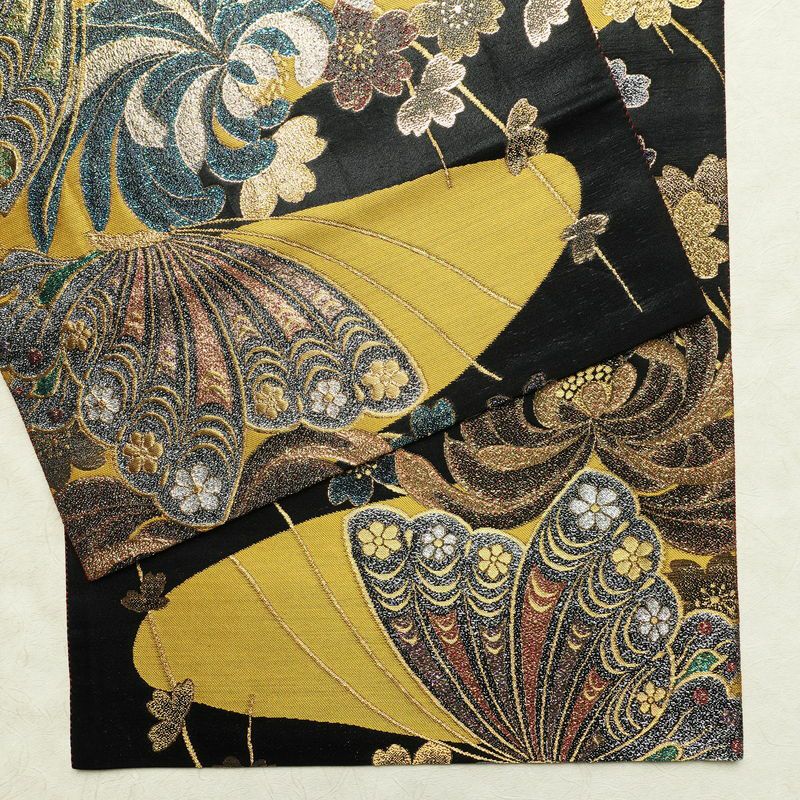 袋帯 六通柄 良品 振袖用 正絹 蝶・昆虫柄 リサイクル帯 帯 箔 成人式 二十歳 二十歳の集い パーティー 華やか 黒_画像13
