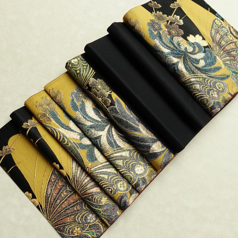 袋帯 六通柄 良品 振袖用 正絹 蝶・昆虫柄 リサイクル帯 帯 箔 成人式 二十歳 二十歳の集い パーティー 華やか 黒_画像20