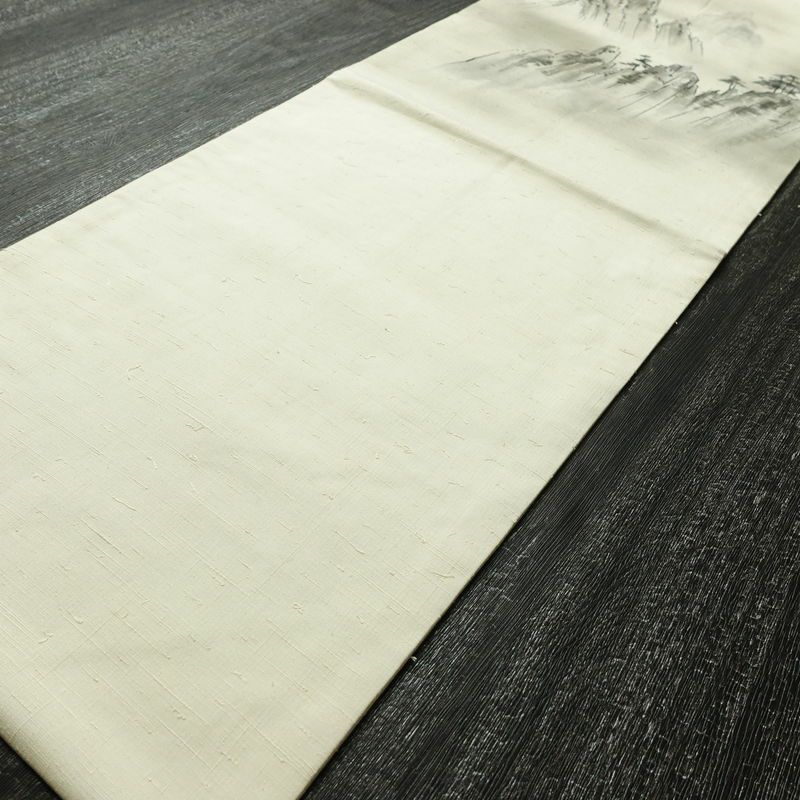 名古屋帯 太鼓柄 正絹 風景柄 名古屋仕立て なごや帯 リサイクル帯 帯 髭紬 シンプル クリーム_画像9