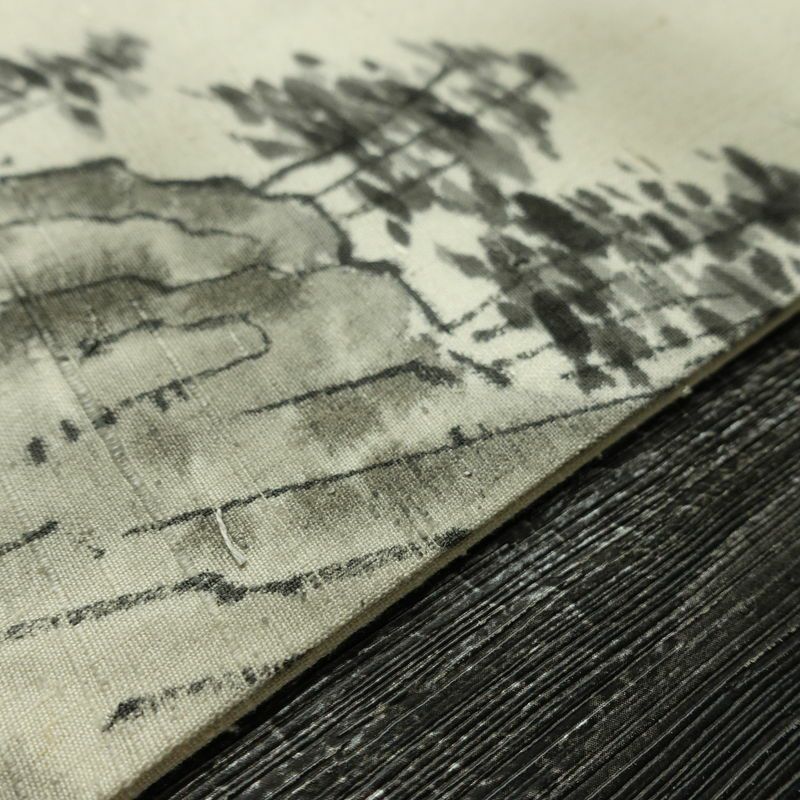 名古屋帯 太鼓柄 正絹 風景柄 名古屋仕立て なごや帯 リサイクル帯 帯 髭紬 シンプル クリーム_画像12