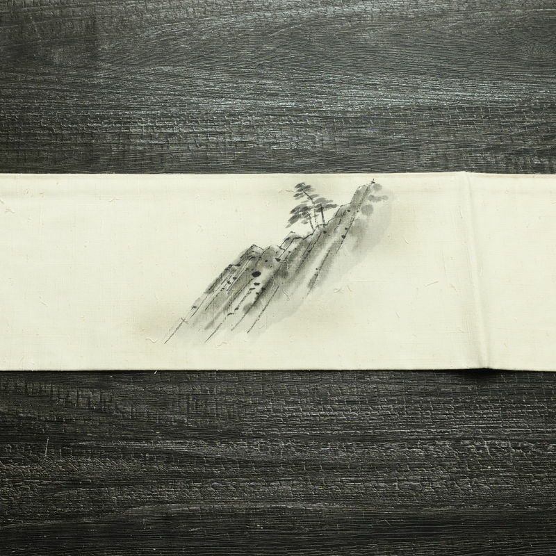 名古屋帯 太鼓柄 正絹 風景柄 名古屋仕立て なごや帯 リサイクル帯 帯 髭紬 シンプル クリーム_画像13