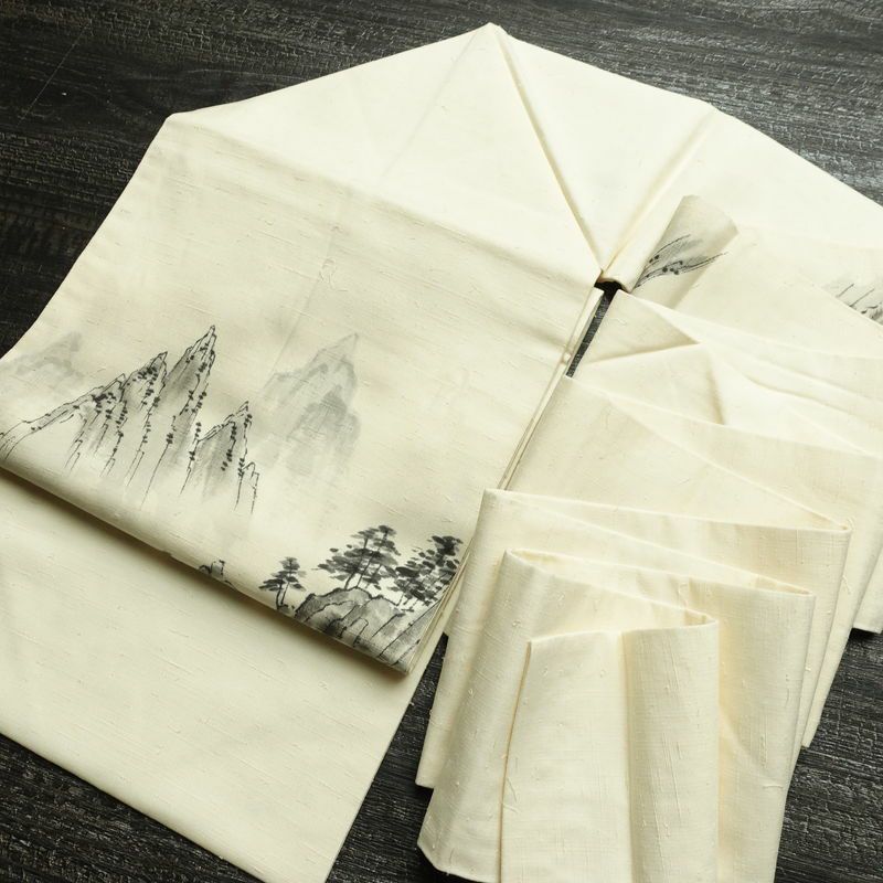 名古屋帯 太鼓柄 正絹 風景柄 名古屋仕立て なごや帯 リサイクル帯 帯 髭紬 シンプル クリーム_画像18
