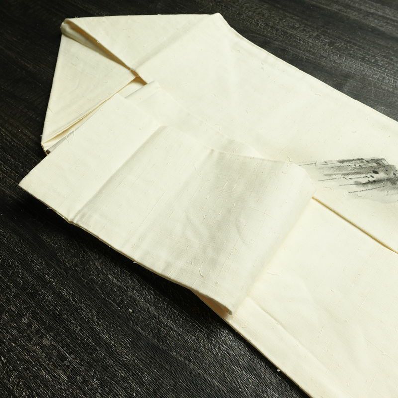 名古屋帯 太鼓柄 正絹 風景柄 名古屋仕立て なごや帯 リサイクル帯 帯 髭紬 シンプル クリーム_画像21