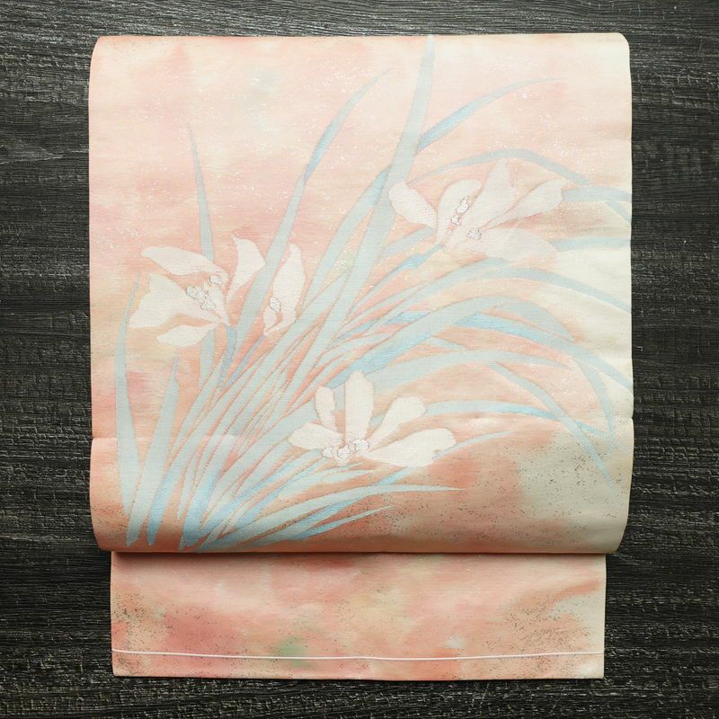 名古屋帯 太鼓柄 正絹 花柄 名古屋仕立て なごや帯 リサイクル帯 帯 金糸 ピンク_画像1