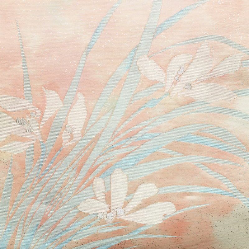 名古屋帯 太鼓柄 正絹 花柄 名古屋仕立て なごや帯 リサイクル帯 帯 金糸 ピンク_画像2