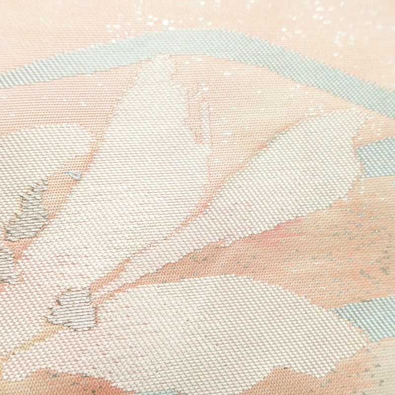 名古屋帯 太鼓柄 正絹 花柄 名古屋仕立て なごや帯 リサイクル帯 帯 金糸 ピンク_画像6