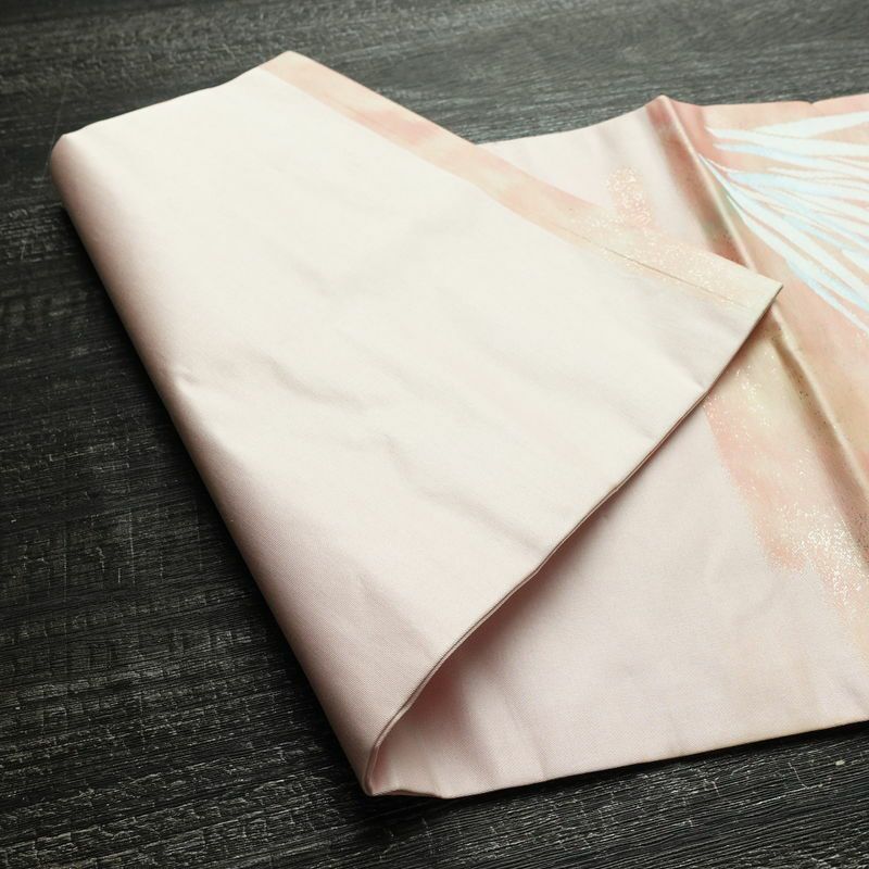 名古屋帯 太鼓柄 正絹 花柄 名古屋仕立て なごや帯 リサイクル帯 帯 金糸 ピンク_画像9