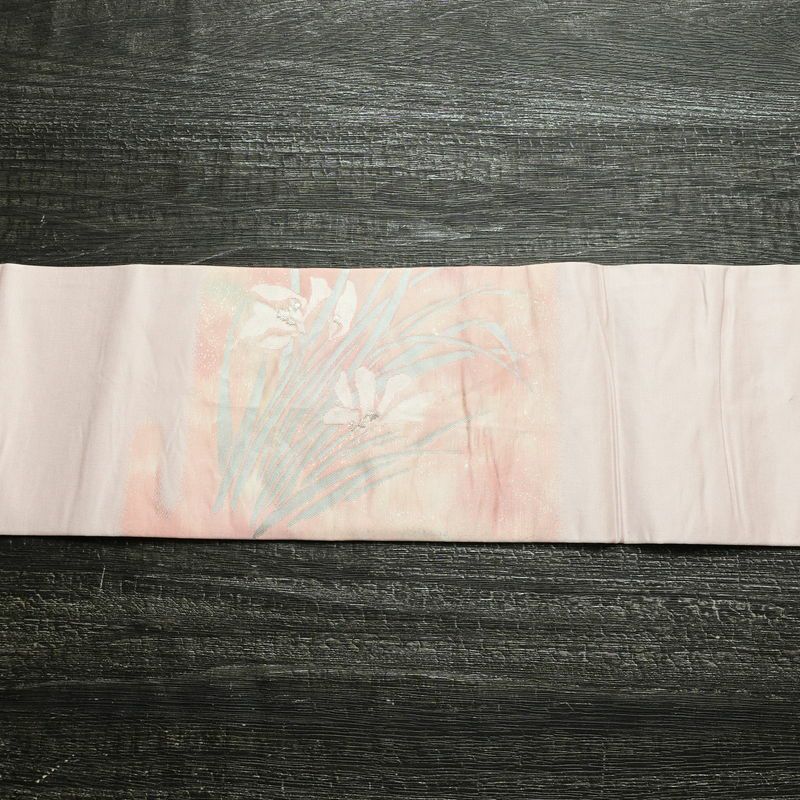 名古屋帯 太鼓柄 正絹 花柄 名古屋仕立て なごや帯 リサイクル帯 帯 金糸 ピンク_画像12