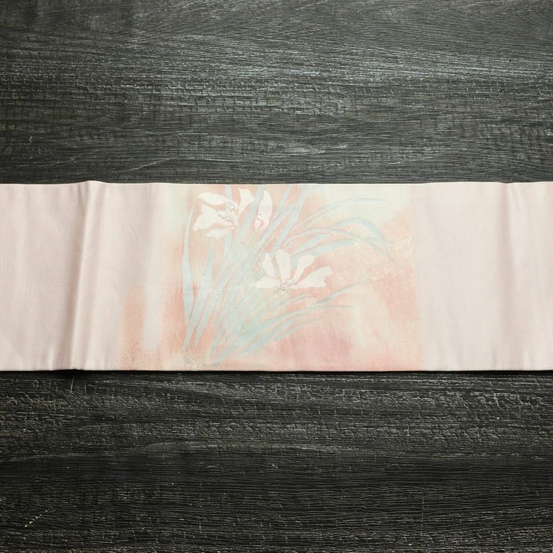 名古屋帯 太鼓柄 正絹 花柄 名古屋仕立て なごや帯 リサイクル帯 帯 金糸 ピンク_画像14