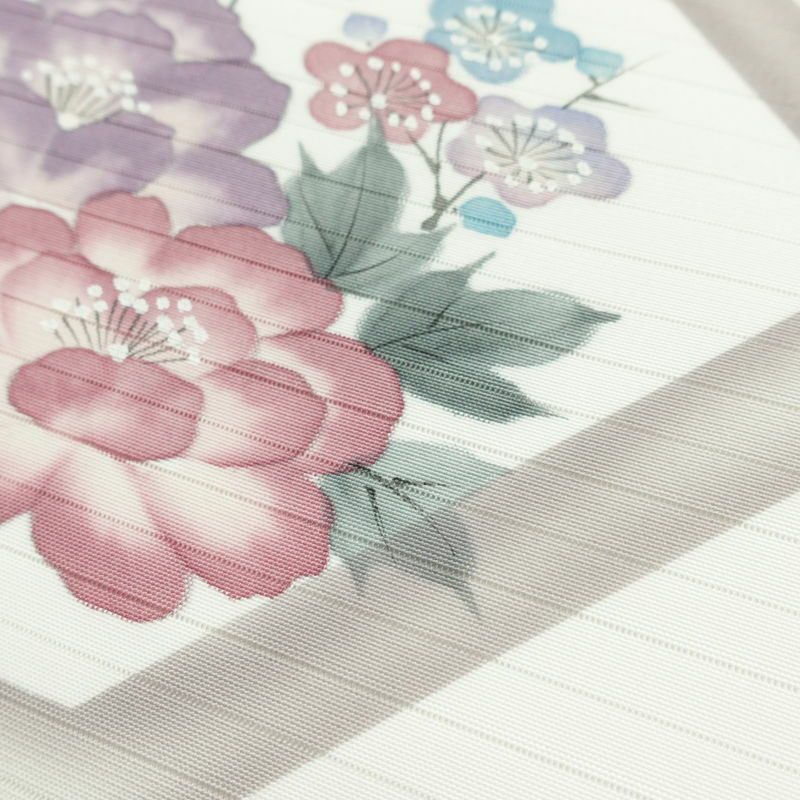 名古屋帯 太鼓柄 美品 夏用 ポリエステル 花柄 名古屋仕立て なごや帯 リサイクル帯 帯 シンプル 白_画像7