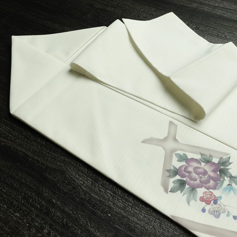 名古屋帯 太鼓柄 美品 夏用 ポリエステル 花柄 名古屋仕立て なごや帯 リサイクル帯 帯 シンプル 白_画像21