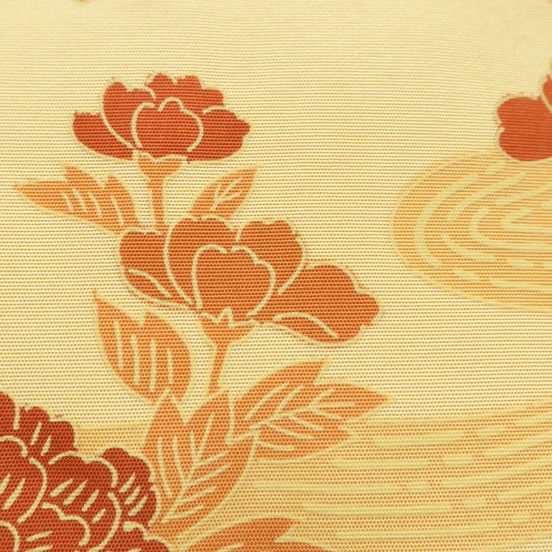 名古屋帯 太鼓柄 正絹 花柄 名古屋仕立て なごや帯 リサイクル帯 帯 黄・黄土色_画像4