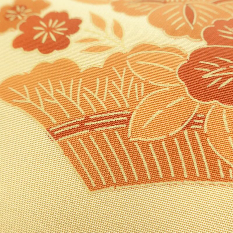 名古屋帯 太鼓柄 正絹 花柄 名古屋仕立て なごや帯 リサイクル帯 帯 黄・黄土色_画像6