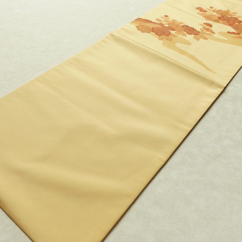 名古屋帯 太鼓柄 正絹 花柄 名古屋仕立て なごや帯 リサイクル帯 帯 黄・黄土色_画像9