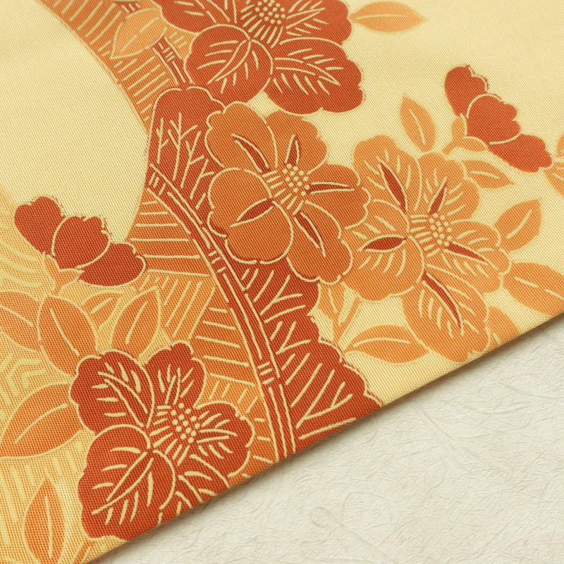 名古屋帯 太鼓柄 正絹 花柄 名古屋仕立て なごや帯 リサイクル帯 帯 黄・黄土色_画像12