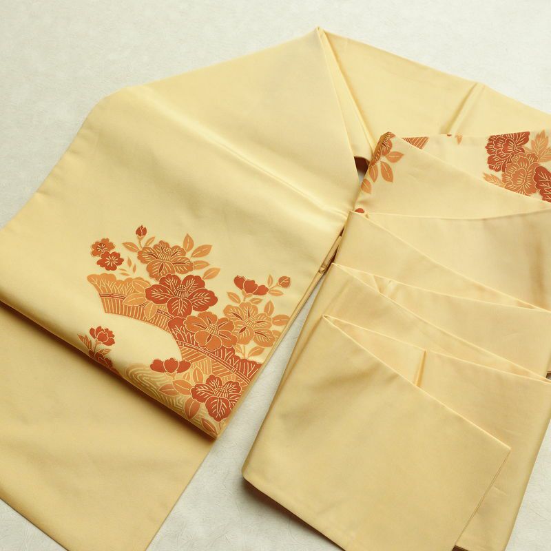 名古屋帯 太鼓柄 正絹 花柄 名古屋仕立て なごや帯 リサイクル帯 帯 黄・黄土色_画像18