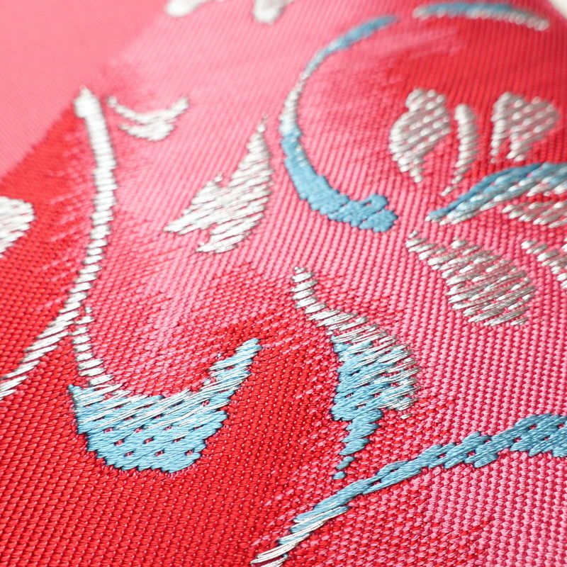 名古屋帯 太鼓柄 正絹 木の葉・植物柄 松葉仕立て なごや帯 リサイクル帯 帯 シンプル ピンク_画像4