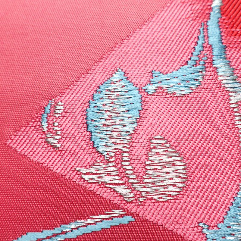 名古屋帯 太鼓柄 正絹 木の葉・植物柄 松葉仕立て なごや帯 リサイクル帯 帯 シンプル ピンク_画像6