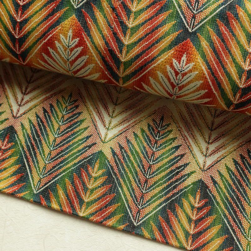 名古屋帯 全通柄 美品 正絹 木の葉・植物柄 名古屋仕立て なごや帯 リサイクル帯 帯 多色使い_画像7