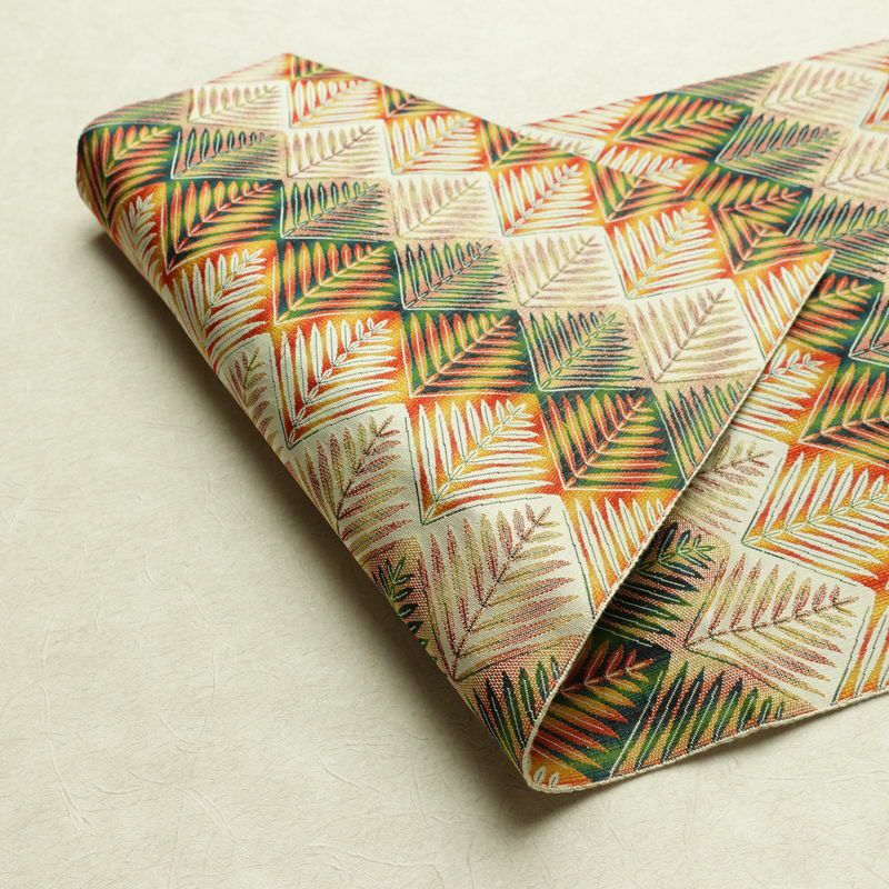 名古屋帯 全通柄 美品 正絹 木の葉・植物柄 名古屋仕立て なごや帯 リサイクル帯 帯 多色使い_画像9