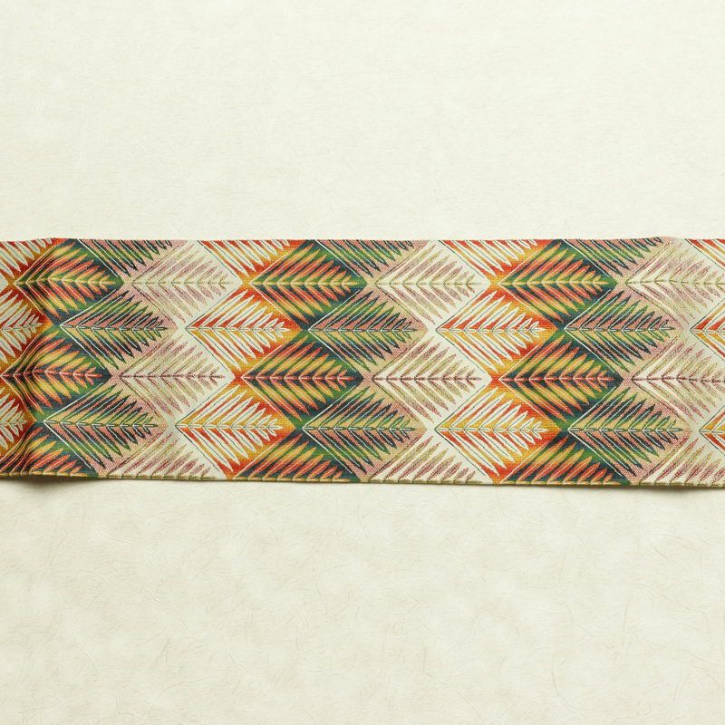 名古屋帯 全通柄 美品 正絹 木の葉・植物柄 名古屋仕立て なごや帯 リサイクル帯 帯 多色使い_画像13