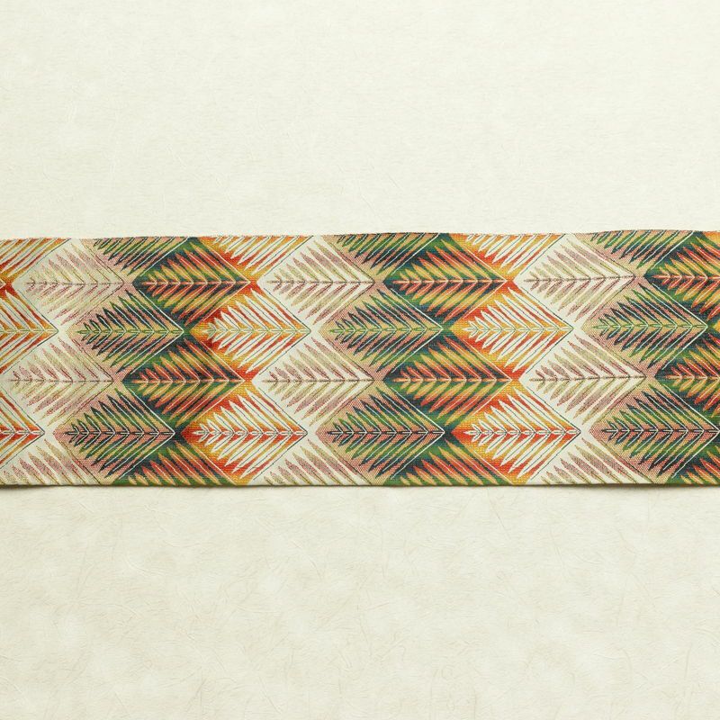 名古屋帯 全通柄 美品 正絹 木の葉・植物柄 名古屋仕立て なごや帯 リサイクル帯 帯 多色使い_画像14