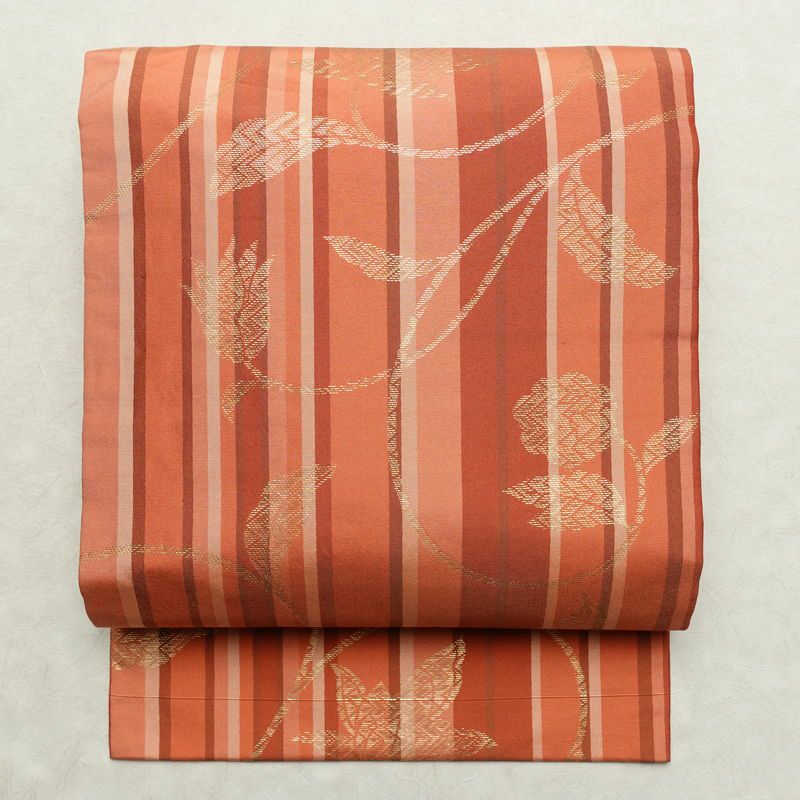 名古屋帯 六通柄 正絹 縞柄・線柄 名古屋仕立て なごや帯 リサイクル帯 帯 金糸 多色使い_画像1