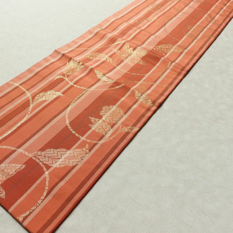 名古屋帯 六通柄 正絹 縞柄・線柄 名古屋仕立て なごや帯 リサイクル帯 帯 金糸 多色使い_画像8