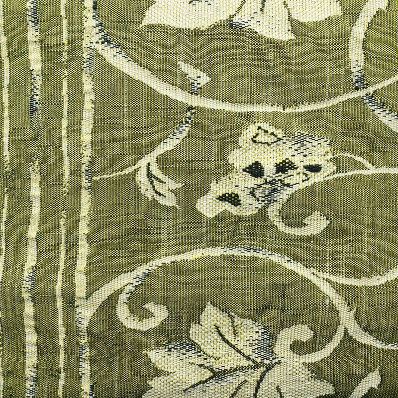 名古屋帯 六通柄 良品 正絹 花柄 名古屋仕立て なごや帯 リサイクル帯 帯 紬地 緑・うぐいす色_画像2