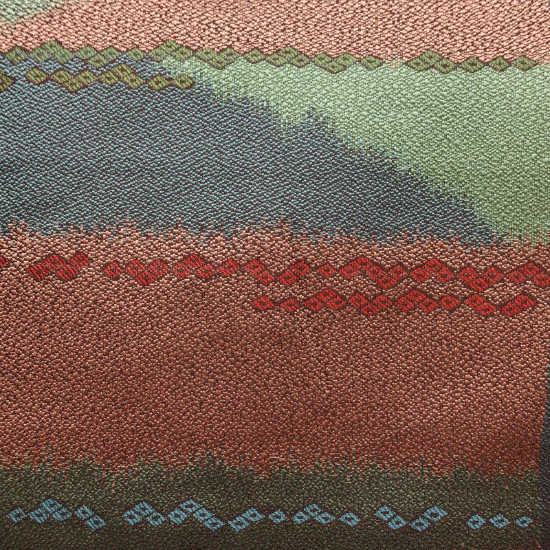 名古屋帯 六通柄 良品 正絹 幾何学柄・抽象柄 松葉仕立て なごや帯 リサイクル帯 帯 多色使い_画像2