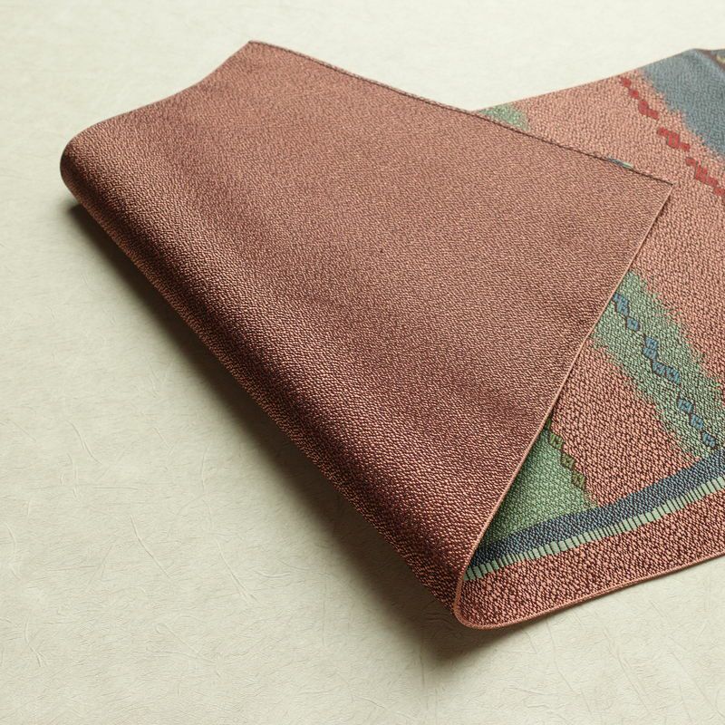 名古屋帯 六通柄 良品 正絹 幾何学柄・抽象柄 松葉仕立て なごや帯 リサイクル帯 帯 多色使い_画像9