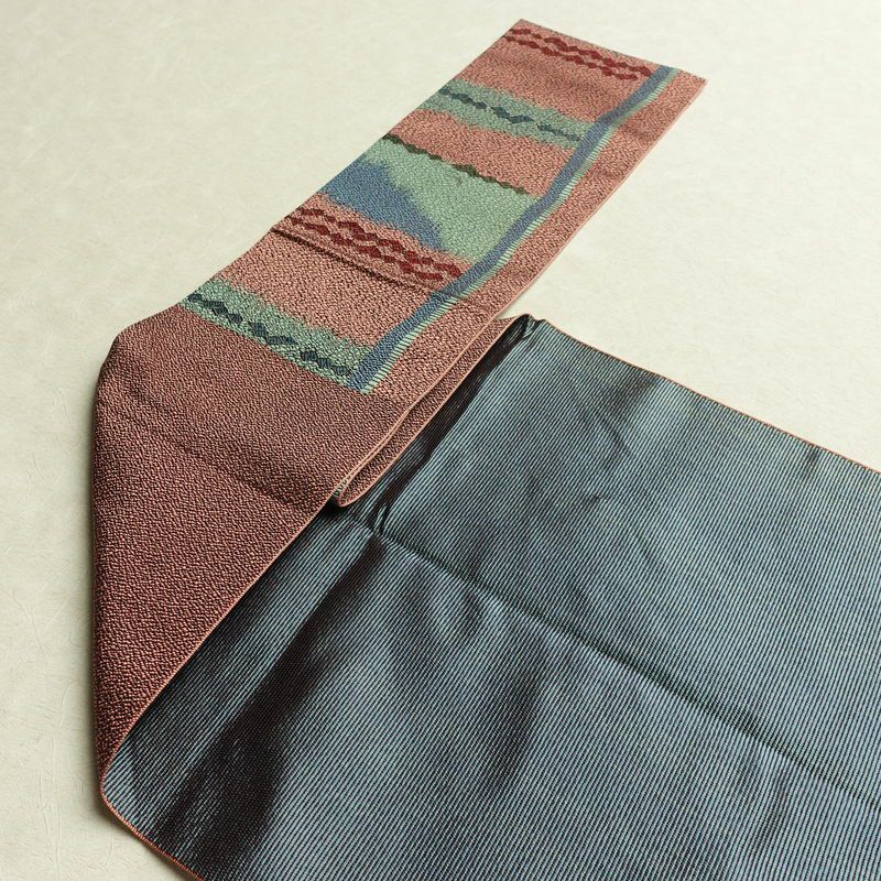 名古屋帯 六通柄 良品 正絹 幾何学柄・抽象柄 松葉仕立て なごや帯 リサイクル帯 帯 多色使い_画像17