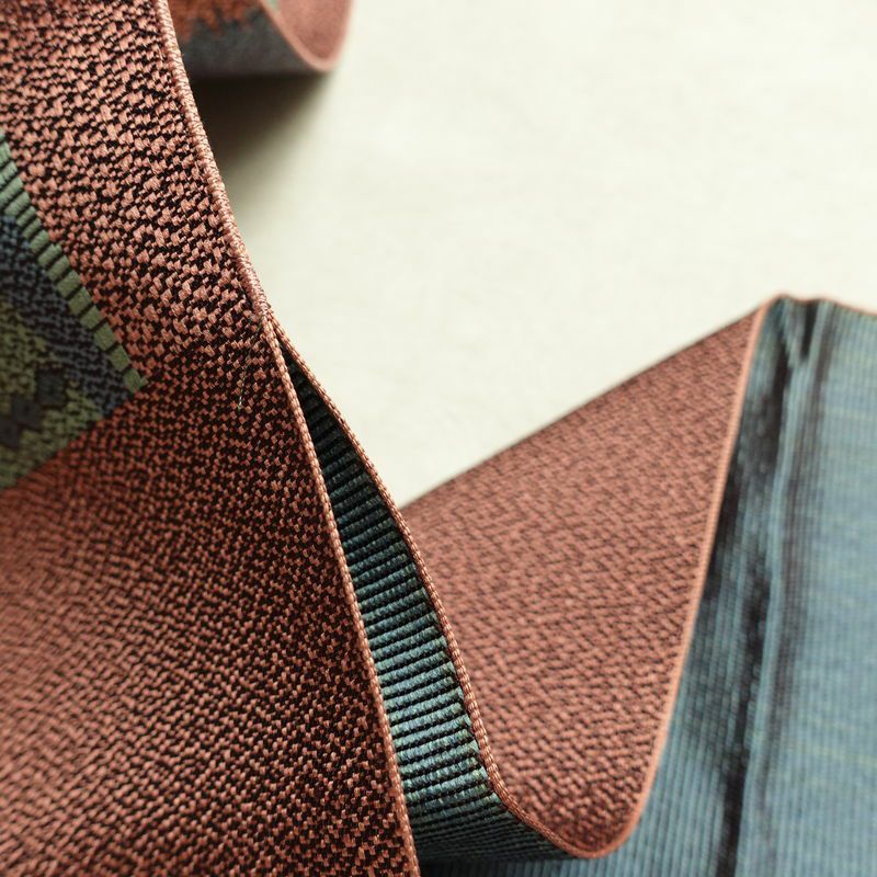 名古屋帯 六通柄 良品 正絹 幾何学柄・抽象柄 松葉仕立て なごや帯 リサイクル帯 帯 多色使い_画像18