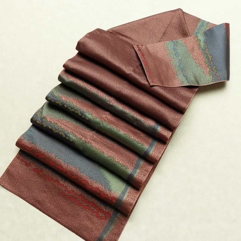 名古屋帯 六通柄 良品 正絹 幾何学柄・抽象柄 松葉仕立て なごや帯 リサイクル帯 帯 多色使い_画像19