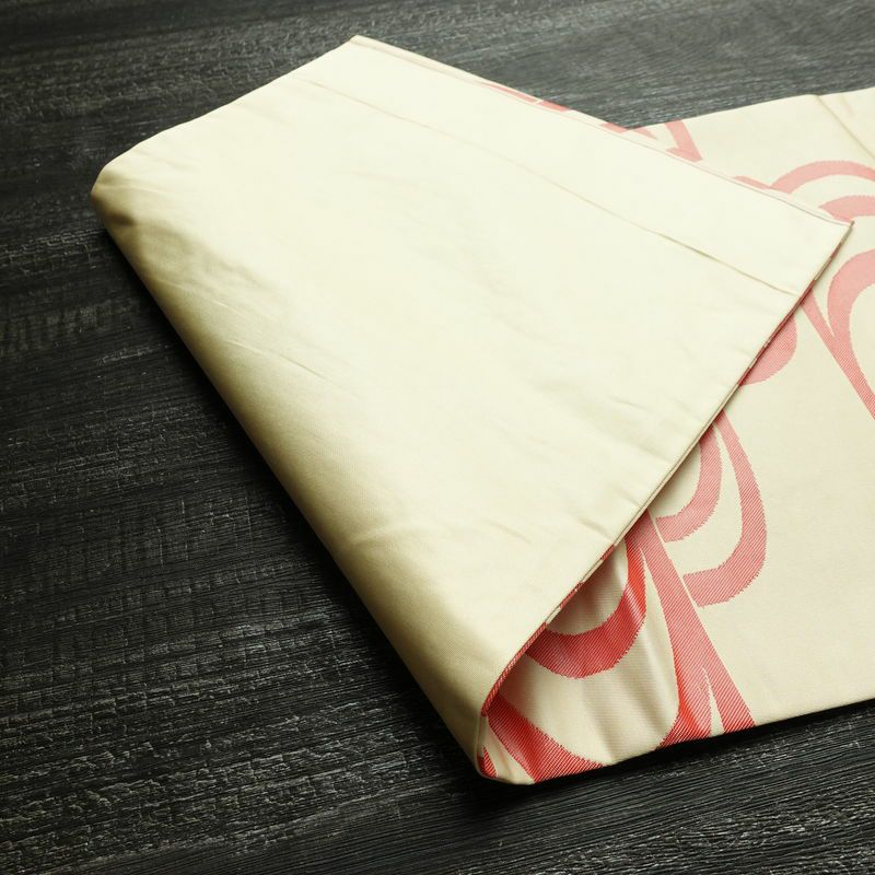 名古屋帯 六通柄 正絹 流水・波柄 名古屋仕立て なごや帯 リサイクル帯 帯 クリーム_画像9