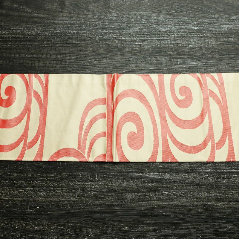 名古屋帯 六通柄 正絹 流水・波柄 名古屋仕立て なごや帯 リサイクル帯 帯 クリーム_画像14