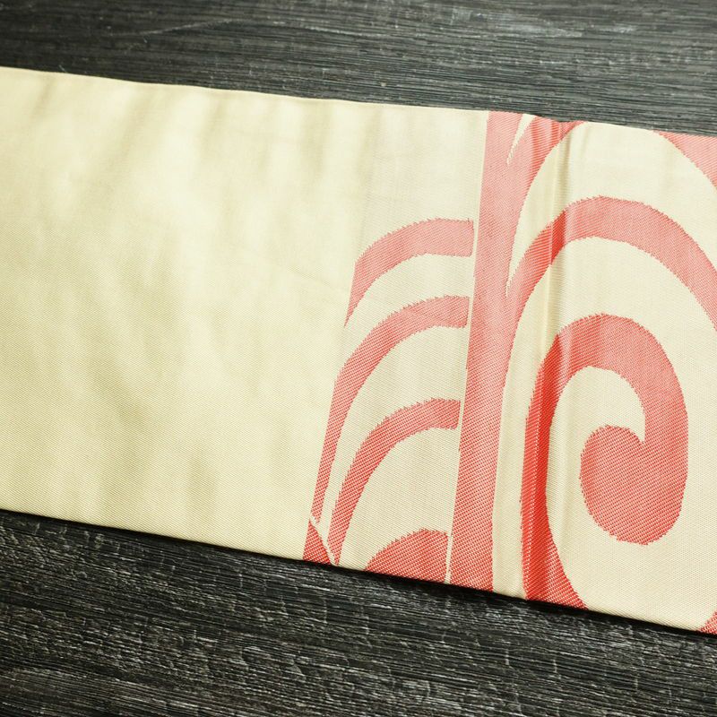 名古屋帯 六通柄 正絹 流水・波柄 名古屋仕立て なごや帯 リサイクル帯 帯 クリーム_画像15