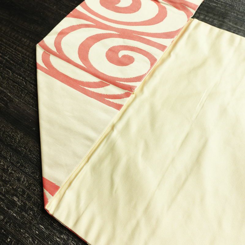 名古屋帯 六通柄 正絹 流水・波柄 名古屋仕立て なごや帯 リサイクル帯 帯 クリーム_画像19