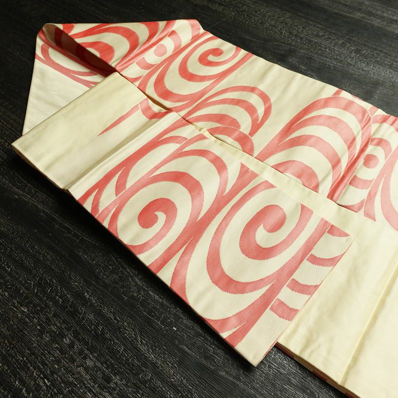 名古屋帯 六通柄 正絹 流水・波柄 名古屋仕立て なごや帯 リサイクル帯 帯 クリーム_画像21