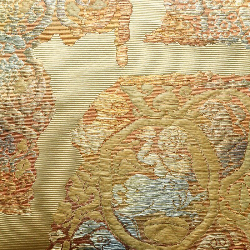 名古屋帯 六通柄 ふくれ織 正絹 幾何学柄・抽象柄 松葉仕立て なごや帯 リサイクル帯 帯 ベージュ_画像2