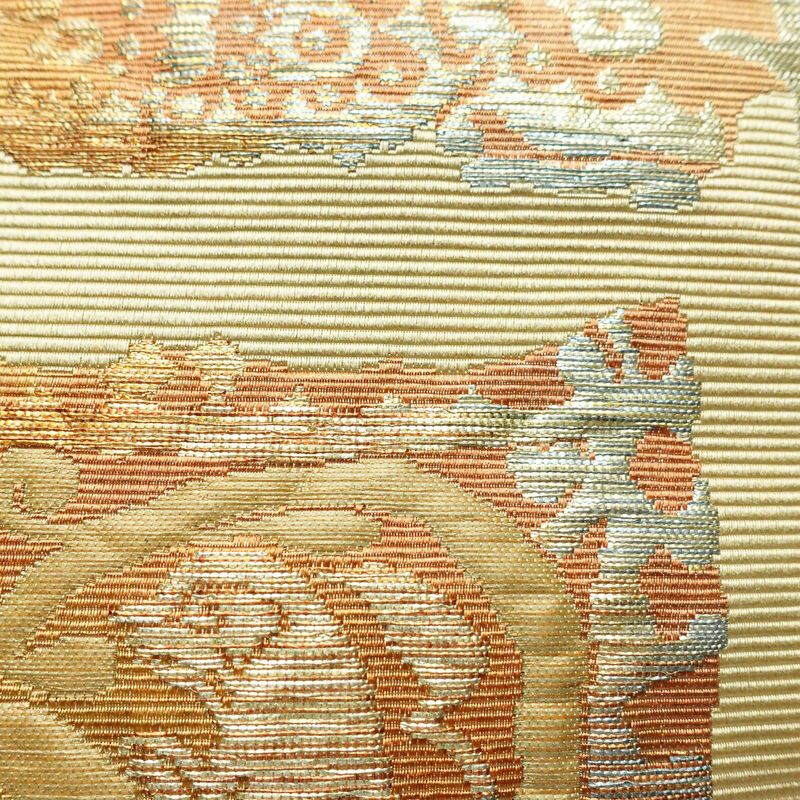 名古屋帯 六通柄 ふくれ織 正絹 幾何学柄・抽象柄 松葉仕立て なごや帯 リサイクル帯 帯 ベージュ_画像4