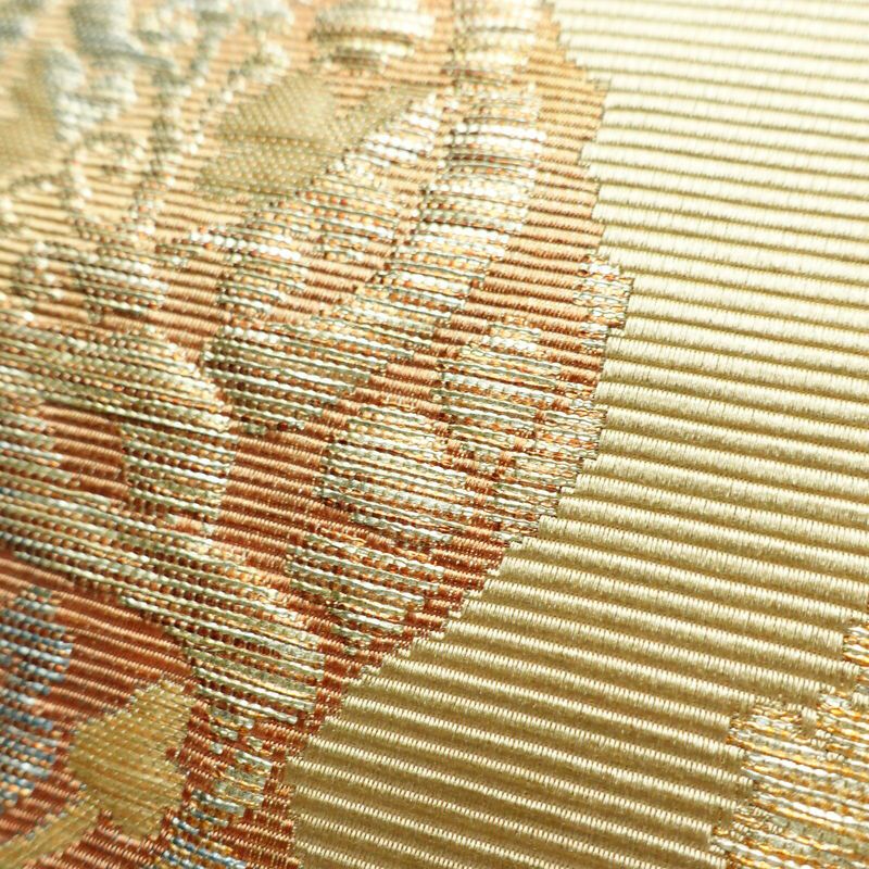 名古屋帯 六通柄 ふくれ織 正絹 幾何学柄・抽象柄 松葉仕立て なごや帯 リサイクル帯 帯 ベージュ_画像6