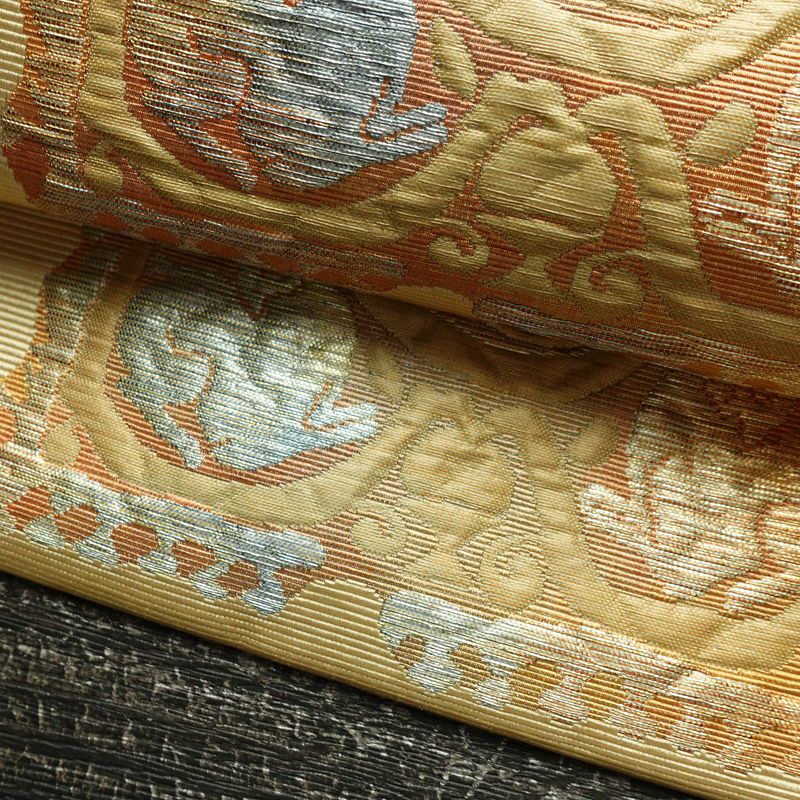 名古屋帯 六通柄 ふくれ織 正絹 幾何学柄・抽象柄 松葉仕立て なごや帯 リサイクル帯 帯 ベージュ_画像8