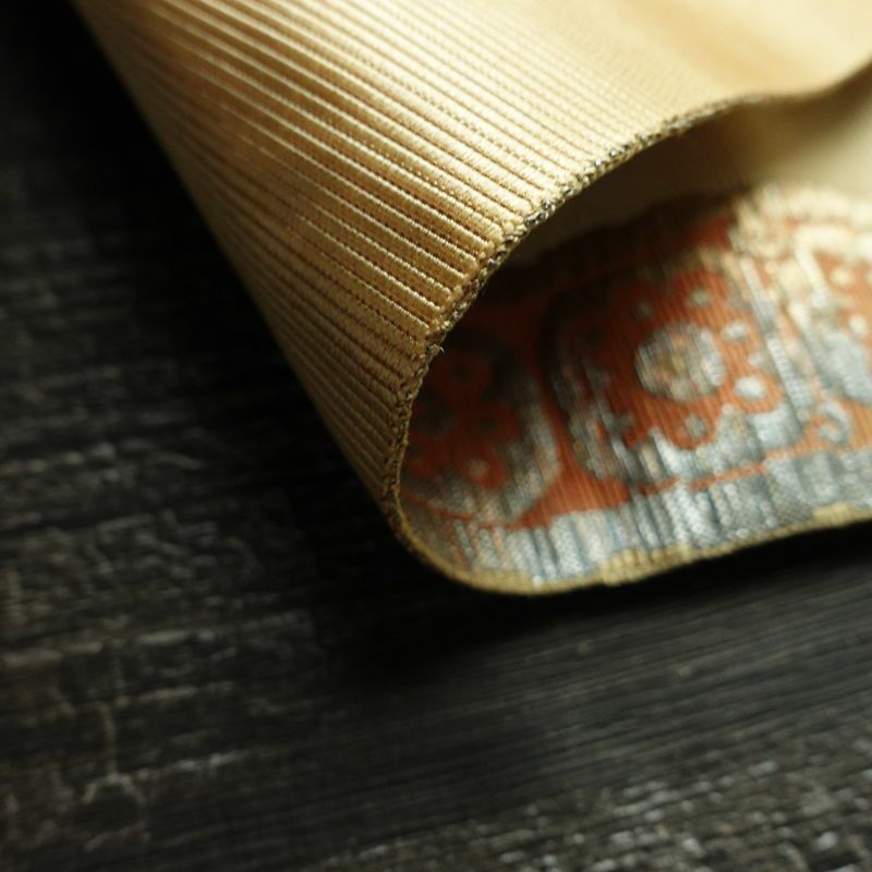 名古屋帯 六通柄 ふくれ織 正絹 幾何学柄・抽象柄 松葉仕立て なごや帯 リサイクル帯 帯 ベージュ_画像11