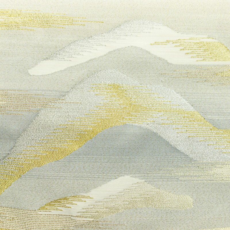 名古屋帯 太鼓柄 良品 正絹 風景柄 松葉仕立て なごや帯 リサイクル帯 帯 金糸 クリーム_画像2