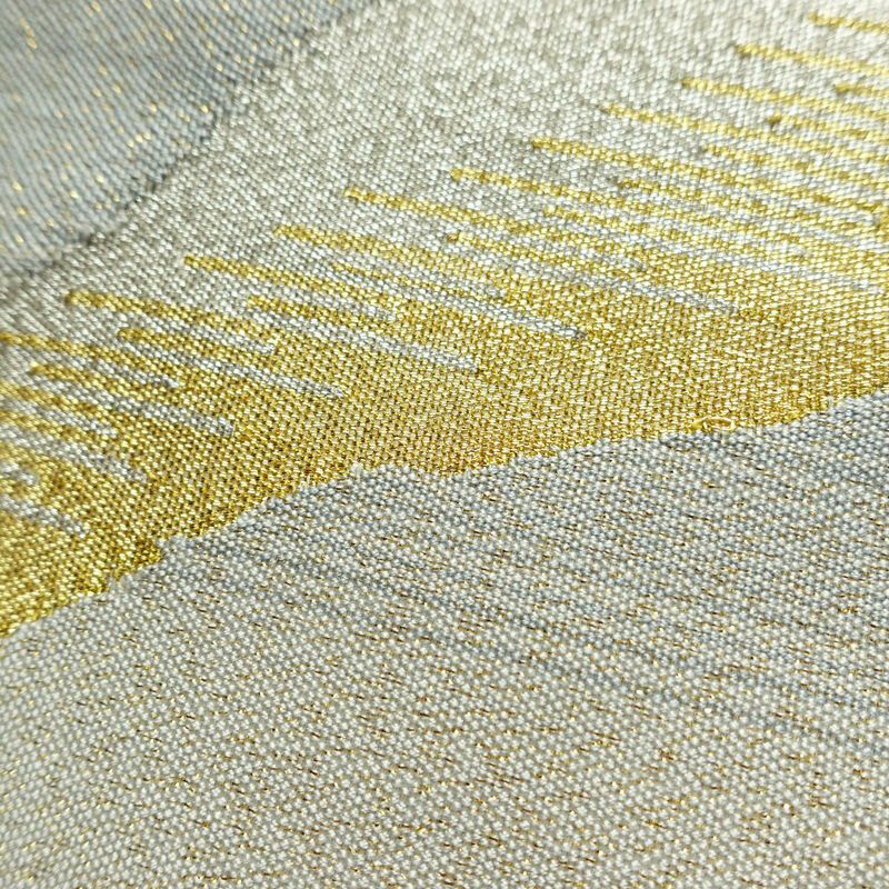 名古屋帯 太鼓柄 良品 正絹 風景柄 松葉仕立て なごや帯 リサイクル帯 帯 金糸 クリーム_画像7