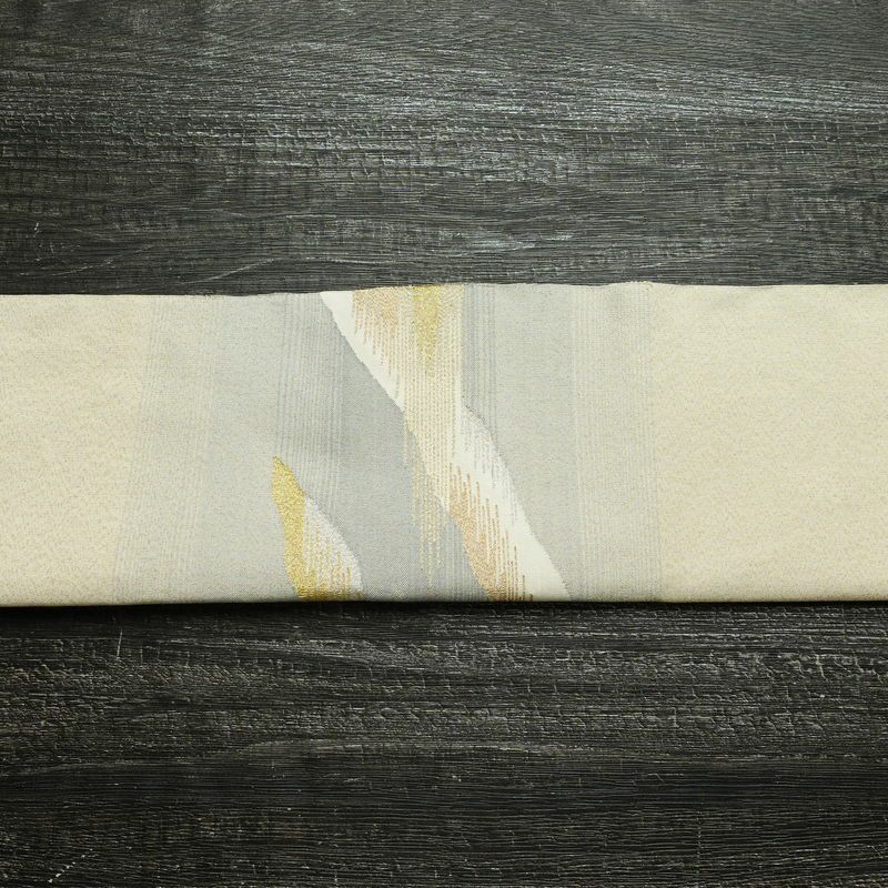 名古屋帯 太鼓柄 良品 正絹 風景柄 松葉仕立て なごや帯 リサイクル帯 帯 金糸 クリーム_画像14