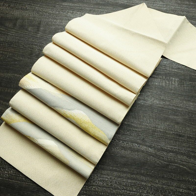 名古屋帯 太鼓柄 良品 正絹 風景柄 松葉仕立て なごや帯 リサイクル帯 帯 金糸 クリーム_画像18